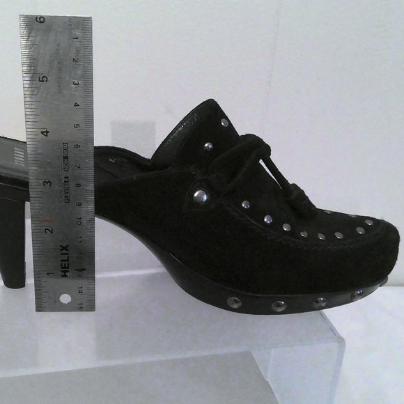 Stuart Weitzman black Suede Mule Heel Slides Sz 7.5 - Picture 1 of 5